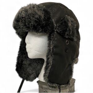 WindRiver Black Faux Fur-Lined Trapper Men's Hat Size XL Warm Winter Aviator Cap
